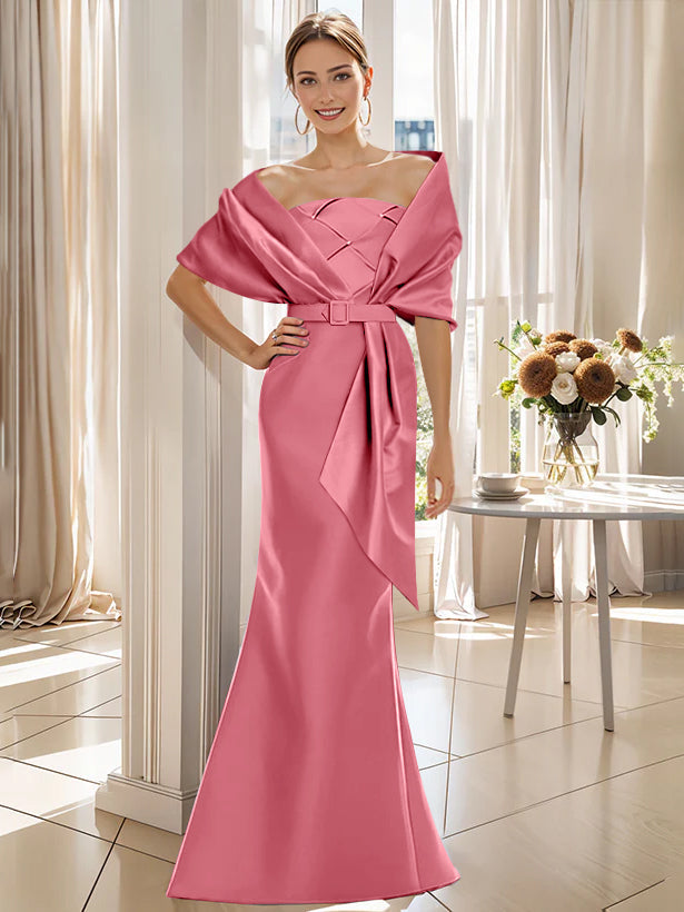 2 Piece Long Trumpet Dresses for Mother of the Bride & Groom with Wrap