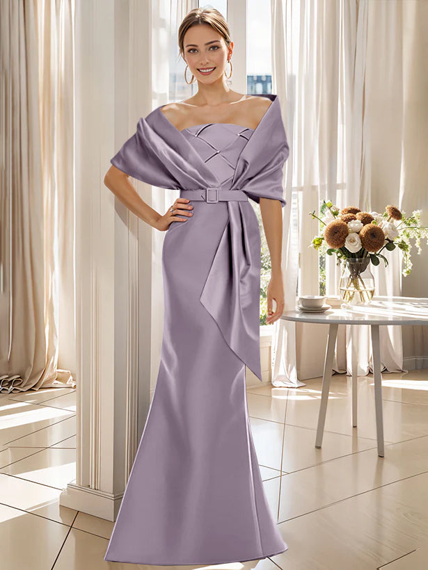 2 Piece Long Trumpet Dresses for Mother of the Bride & Groom with Wrap