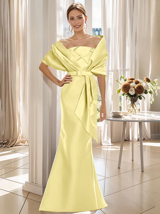 2 Piece Long Trumpet Dresses for Mother of the Bride & Groom with Wrap