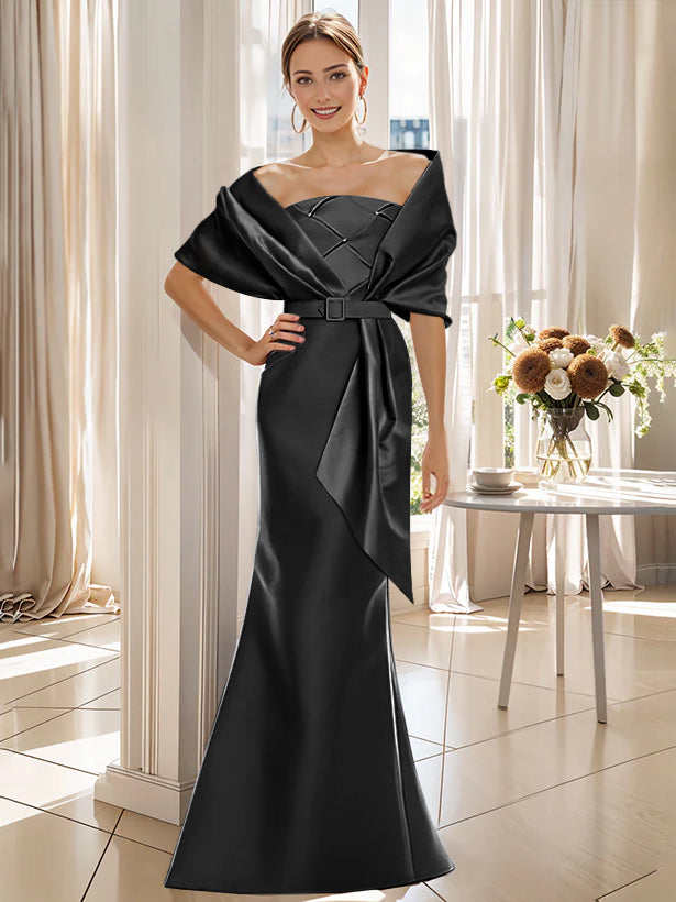 2 Piece Long Trumpet Dresses for Mother of the Bride & Groom with Wrap