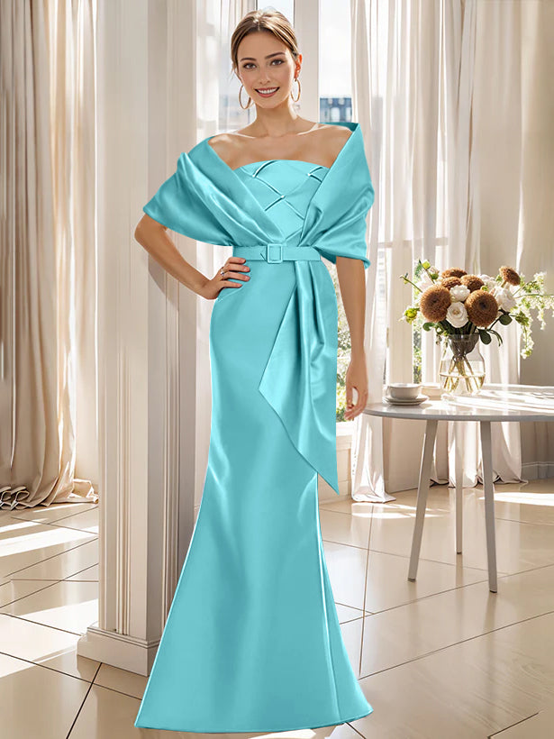 2 Piece Long Trumpet Dresses for Mother of the Bride & Groom with Wrap