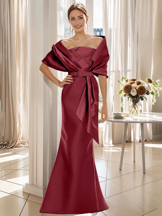 2 Piece Long Trumpet Dresses for Mother of the Bride & Groom with Wrap