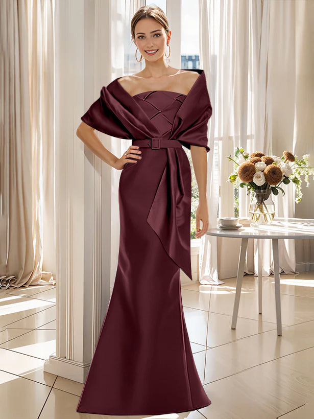 2 Piece Long Trumpet Dresses for Mother of the Bride & Groom with Wrap