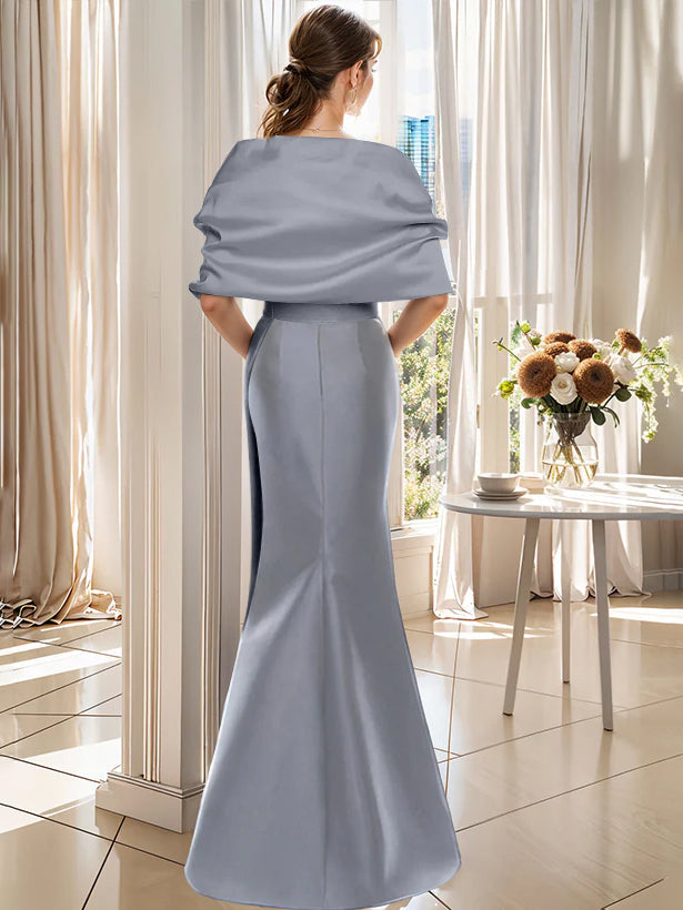 2 Piece Plus Size Long Mother of the Bride & Groom Wrap Dresses in Trumpet
