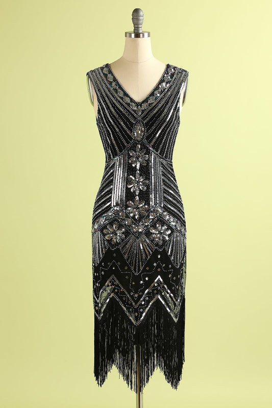 1920s Black and Silver Sequin Dress