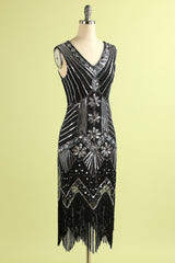 1920s Black and Silver Sequin Dress