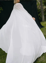 Mermaid Scoop Neck Cape Sleeves Sweep Train Chiffon Elastic Satin Wedding Dress Swd13070