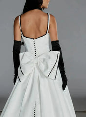 Ball Gown Off The Shoulder Sleeveless Chapel Train Satin Bride With Bow Wedding Dress Swd13080