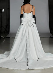 Ball Gown Off The Shoulder Sleeveless Chapel Train Satin Bride With Bow Wedding Dress Swd13080