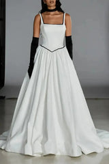 Ball Gown Off The Shoulder Sleeveless Chapel Train Satin Bride With Bow Wedding Dress Swd13080