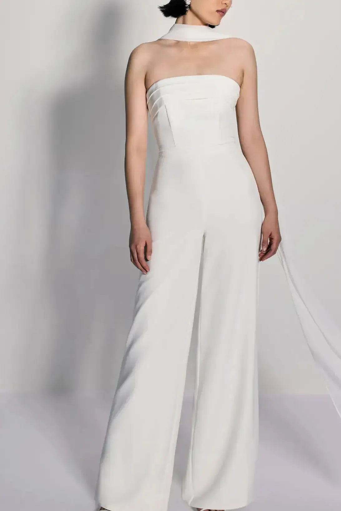 Jumpsuit Pantsuit Halter Sleeveless Floor Length Chiffon Elastic Satin Wedding Dress Swd13090