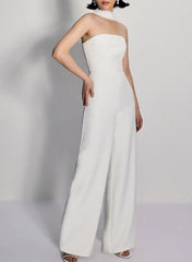 Jumpsuit Pantsuit Halter Sleeveless Floor Length Chiffon Elastic Satin Wedding Dress Swd13090