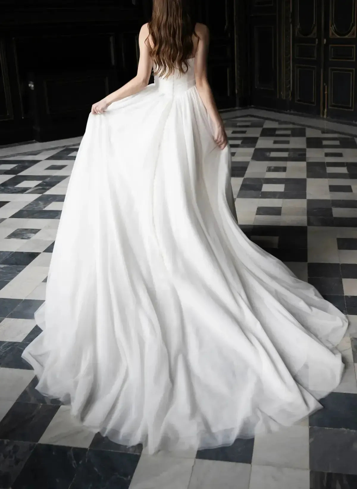 Ball Gown One Shoulder Sleeveless Chapel Train Chiffon Wedding Dresswith Pockets Swd13095