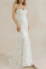 Trumpet Mermaid Sweetheart Sleeveless Chapel Train Lace Wedding Dress With Lace Swd13101