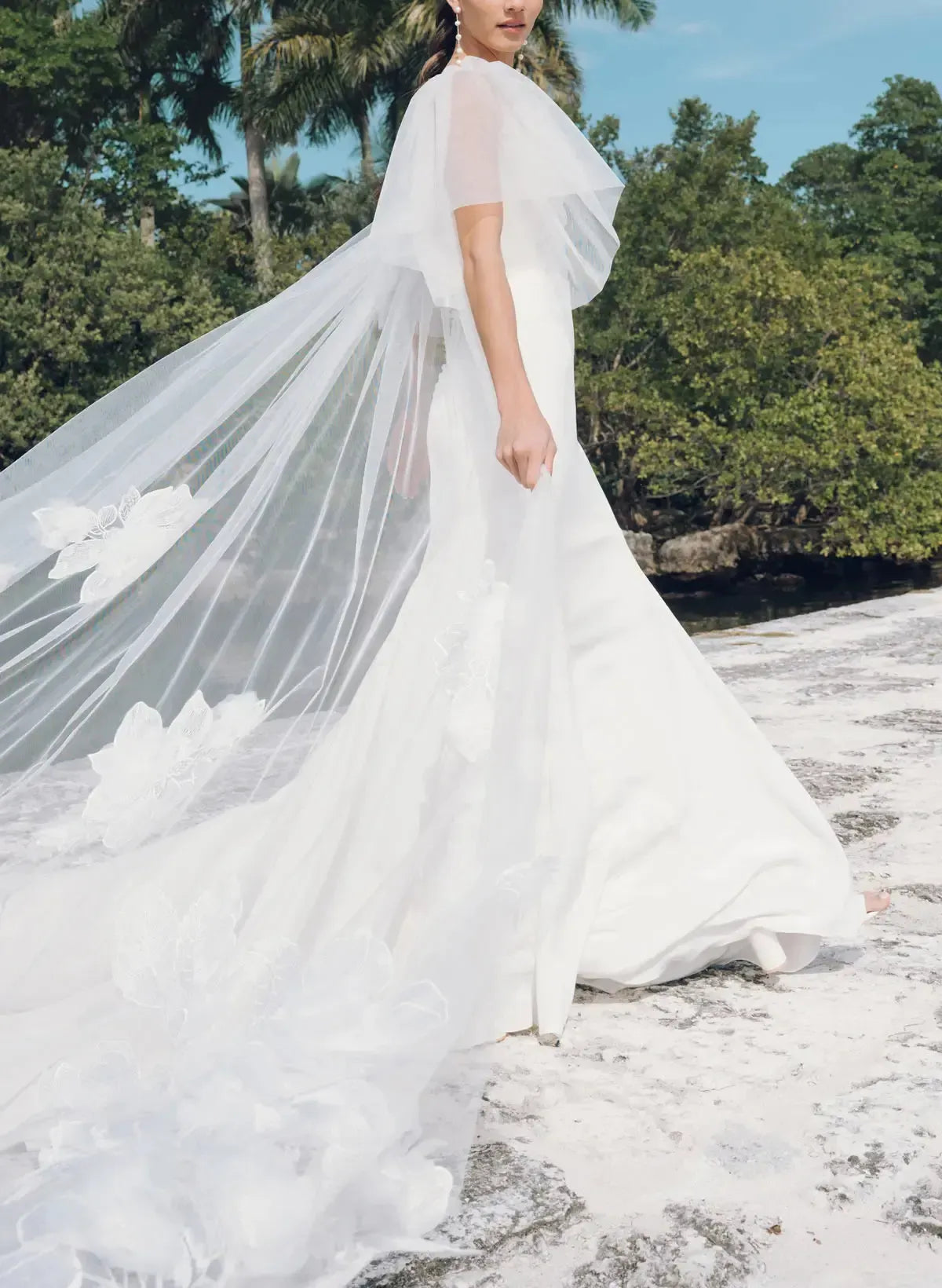 Ball Gown Off The Shoulder Cape Sleeves Chapel Train Crepe Satin Wedding Dress With Flower Swd13103