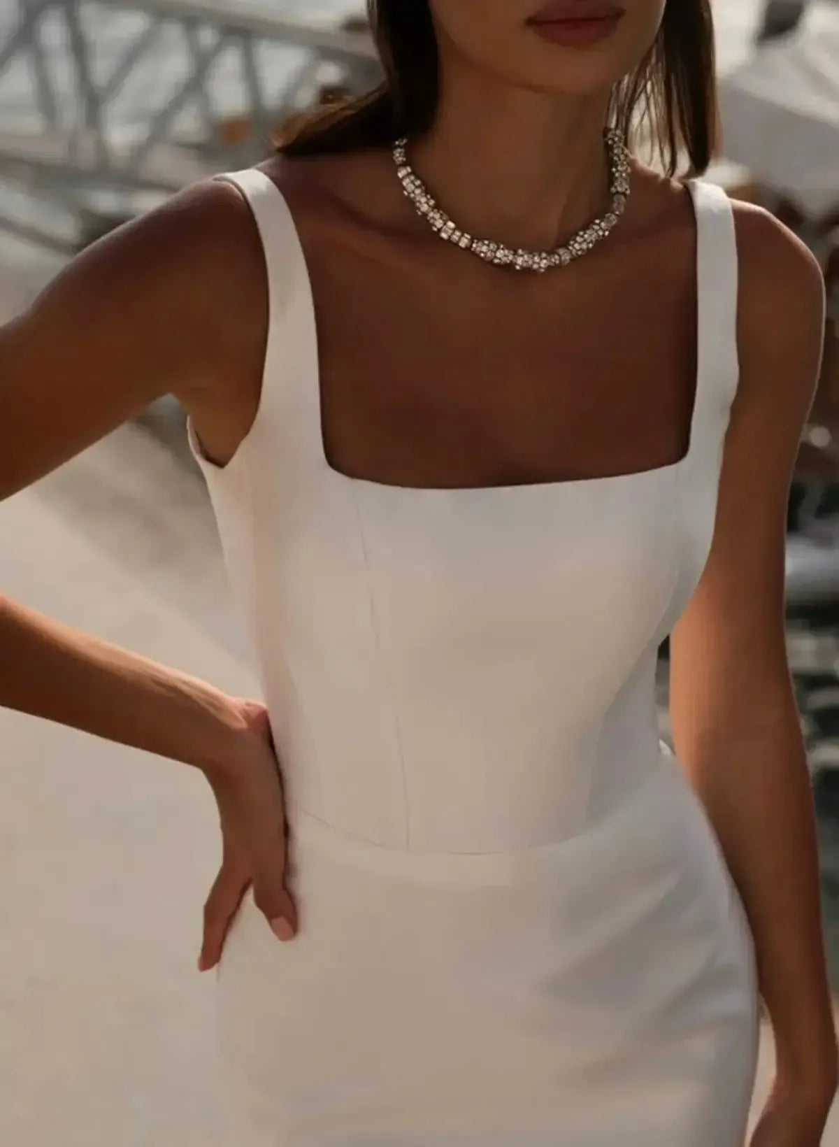 Elegant Square Neckline Sleeveless Mermaid Sweep Train Satin Wedding Dresses Swd13114