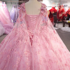 Gorgeous Quinceanera Dress With Cape Pink Color Sexy Appliques Bead Formal 16 Year Party Ball Gown Dress