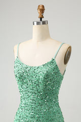 Sparkly Sage Sequins Short Tight Homecoming Dress With Fringes