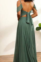 Dark Green Lace-Up Long Chiffon Bridesmaid Dress