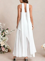 A Line Strapless Sleeveless Floor Length Chiffon Elastic Satin Bride Wedding Dress Swd13121