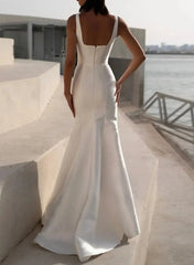 Elegant Square Neckline Sleeveless Mermaid Sweep Train Satin Wedding Dresses Swd13114