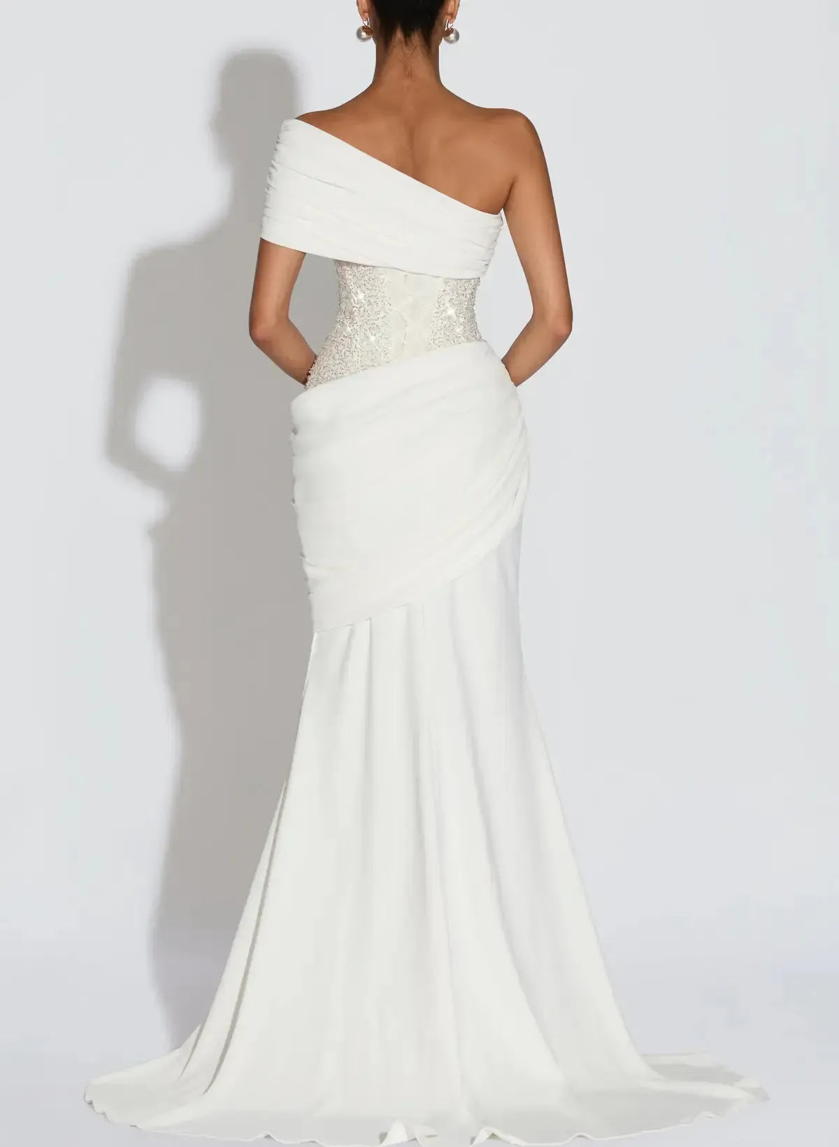 Trumpet Mermaid One Shoulder Sleeveless Sweep Train Elastic Satin With Beading Bride Wedding Dress Swd13134