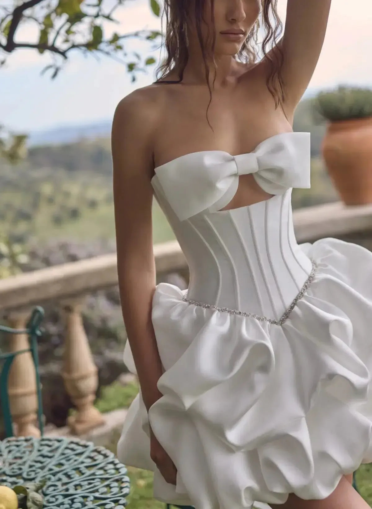 A Line Sleeveless Short Mini Matte Satin With Bow Bride Wedding Dress Swd13138