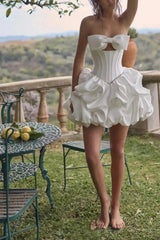 A Line Sleeveless Short Mini Matte Satin With Bow Bride Wedding Dress Swd13138