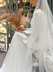 Trumpet Mermaid Plunge Neck Long Sleeves Chapel Train Elastic Satin With Lace Bride Wedding Dress Swd13145