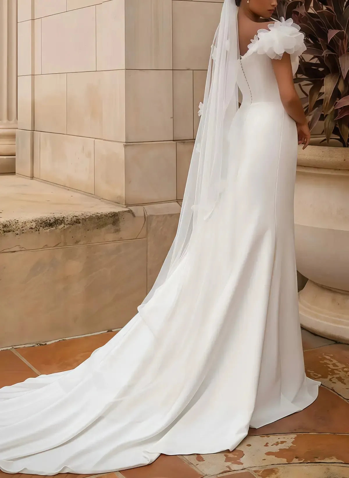 A Line One Shoulder Sleeveless Chapel Train Elastic Satin With High Split Bride Wedding Dress Swd13146