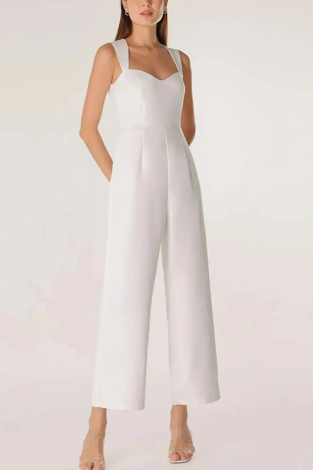 Jumpsuit Pantsuit Sweetheart Sleeveless Ankle Length Elastic Satin Bride Wedding Dress Swd13163