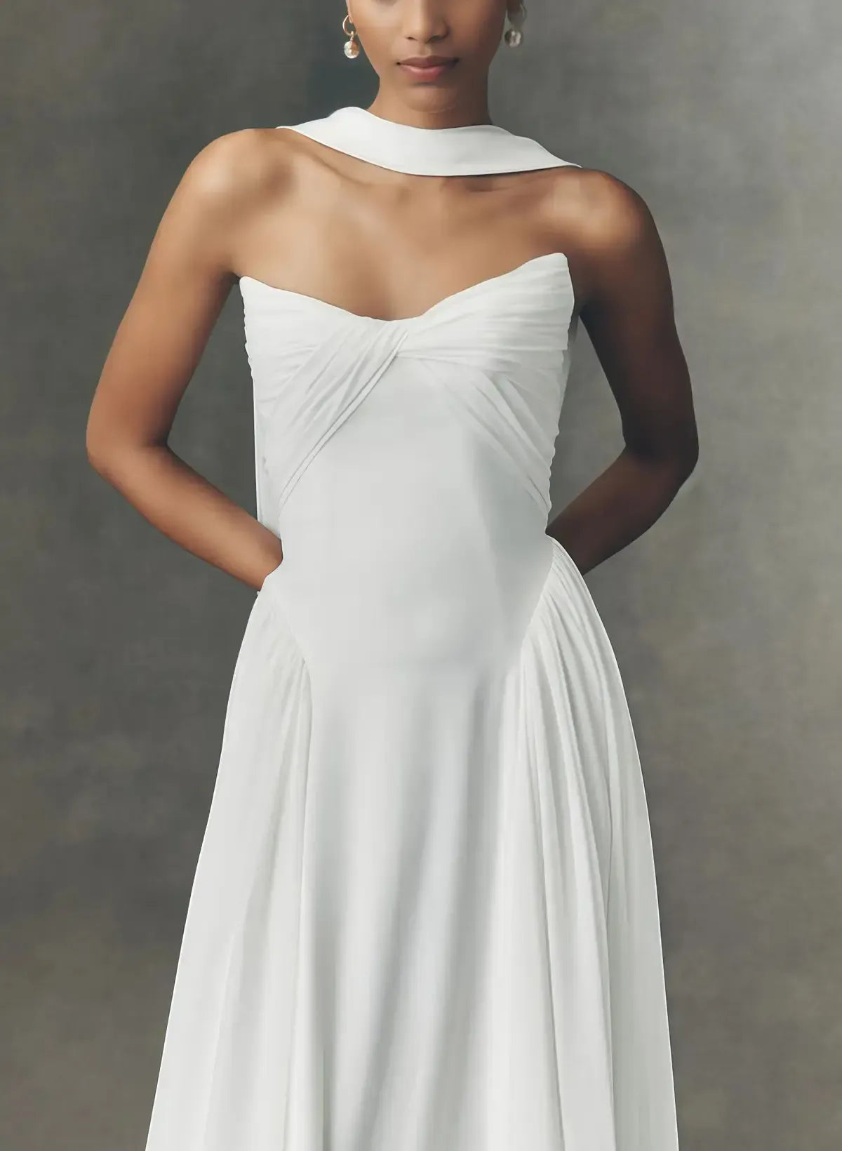 A Line Sweetheart Sleeveless Sweep Train Chiffon With Pleated Bride Wedding Dress Swd13164