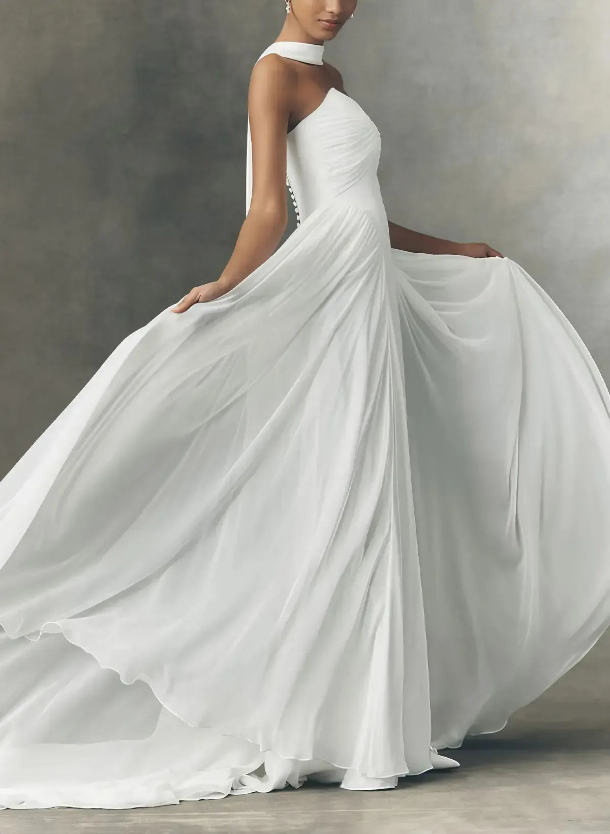A Line Sweetheart Sleeveless Sweep Train Chiffon With Pleated Bride Wedding Dress Swd13164