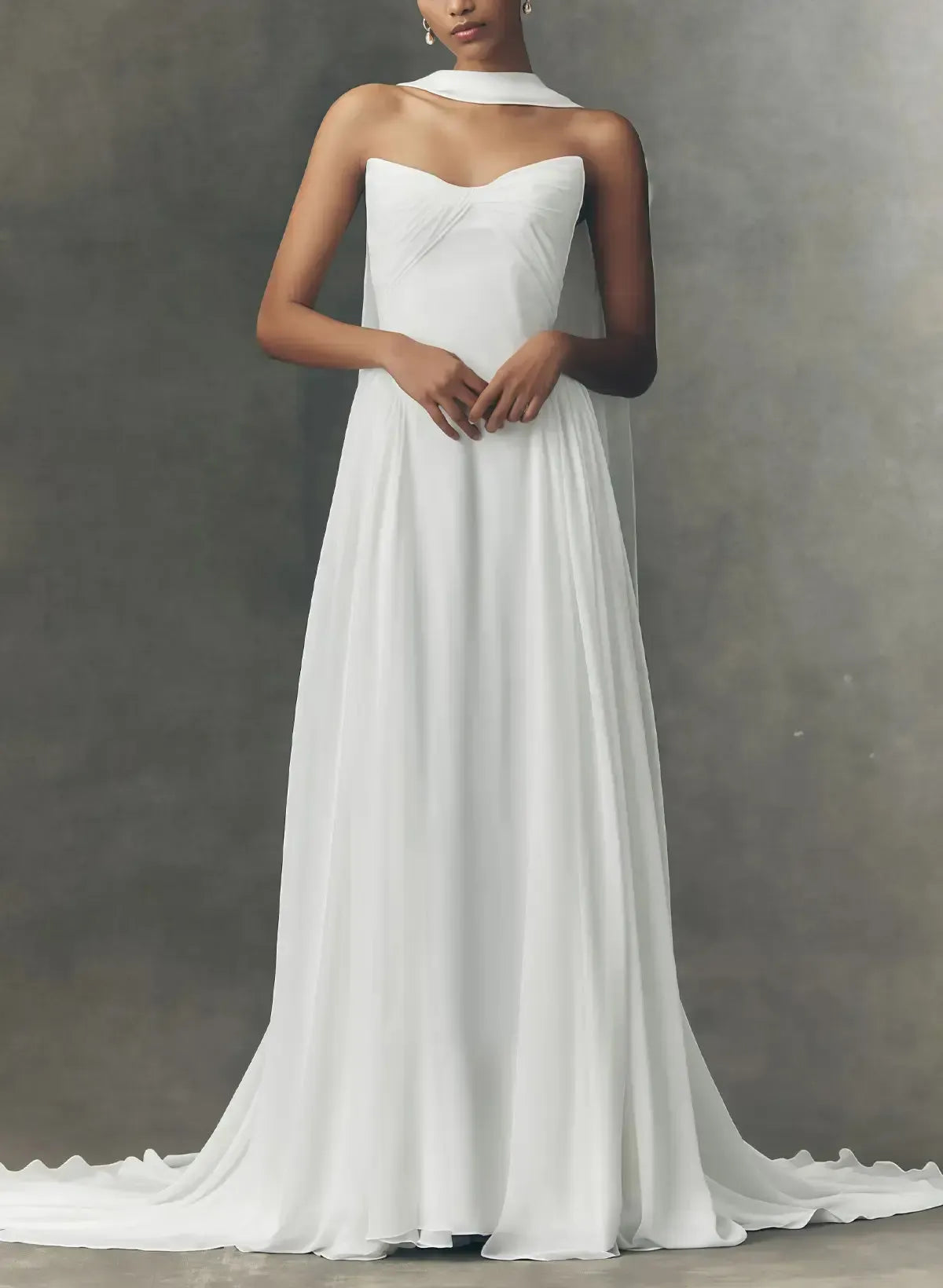 A Line Sweetheart Sleeveless Sweep Train Chiffon With Pleated Bride Wedding Dress Swd13164