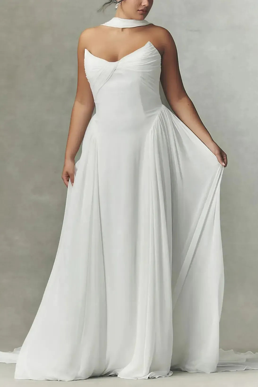 A Line Sweetheart Sleeveless Sweep Train Chiffon With Pleated Bride Wedding Dress Swd13164