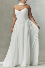 A Line Sweetheart Sleeveless Sweep Train Chiffon With Pleated Bride Wedding Dress Swd13164