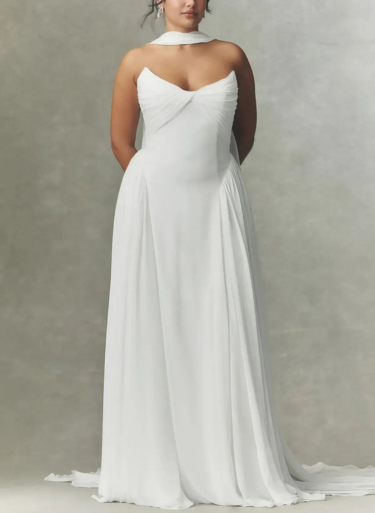 A Line Sweetheart Sleeveless Sweep Train Chiffon With Pleated Bride Wedding Dress Swd13164