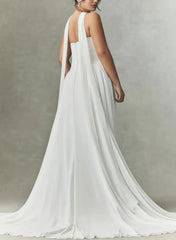 A Line Sweetheart Sleeveless Sweep Train Chiffon With Pleated Bride Wedding Dress Swd13164
