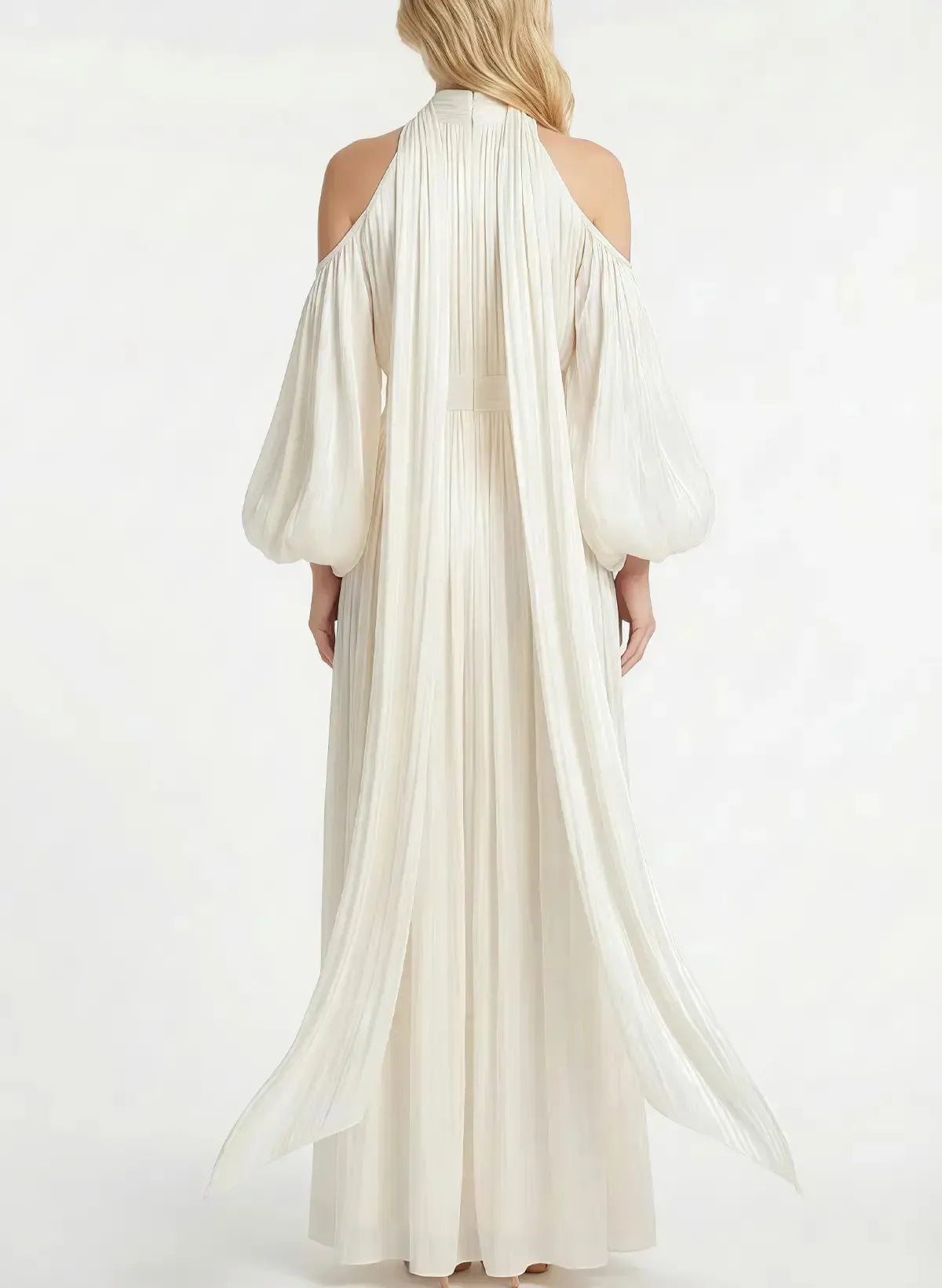 A Line Halter Long Sleeves Floor Length With Pleated Bride Wedding Dress Swd13167