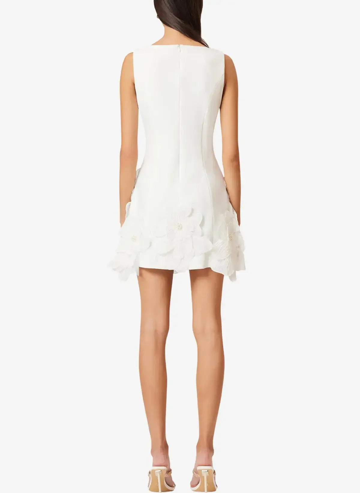 A Line Square Neckline Sleeveless Short Mini Twill Satin With Flower Bride Wedding Dress Swd13170
