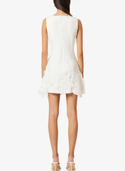 A Line Square Neckline Sleeveless Short Mini Twill Satin With Flower Bride Wedding Dress Swd13170