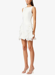 A Line Square Neckline Sleeveless Short Mini Twill Satin With Flower Bride Wedding Dress Swd13170