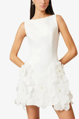 A Line Square Neckline Sleeveless Short Mini Twill Satin With Flower Bride Wedding Dress Swd13170