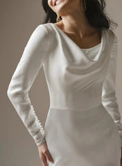 Trumpet Mermaid Scoop Neck Long Sleeves Court Train Crepe Satin Bride Wedding Dress With Beading Swd13184