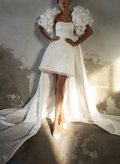 A Line Sweetheart Sleeveless Short Mini Detachable Taffeta Bride Wedding Dress With Beading Swd13190