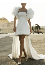 A Line Sweetheart Sleeveless Short Mini Detachable Taffeta Bride Wedding Dress With Beading Swd13190