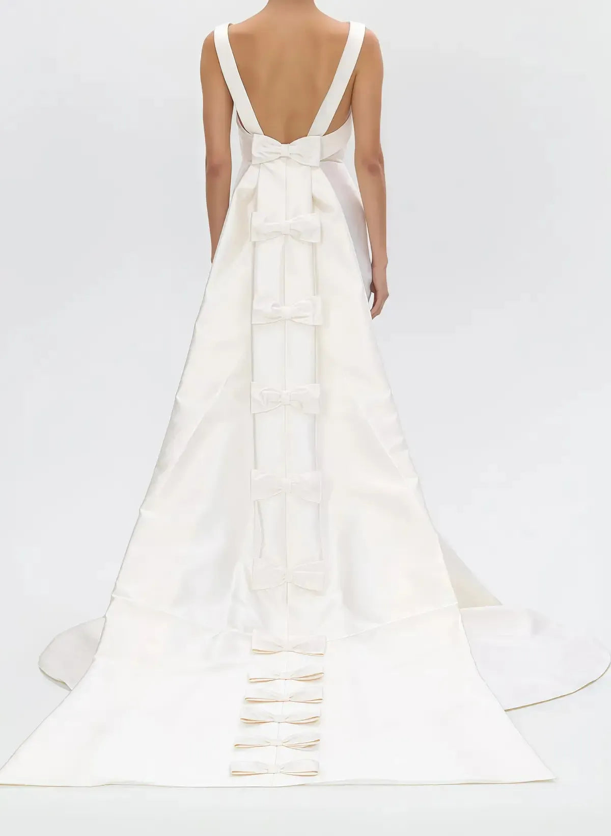 Trumpet Mermaid Scoop Neck Sleeveless Twill Satin Bride Wedding Dress With Detachable Bow Train Swd13201