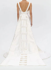 Trumpet Mermaid Scoop Neck Sleeveless Twill Satin Bride Wedding Dress With Detachable Bow Train Swd13201