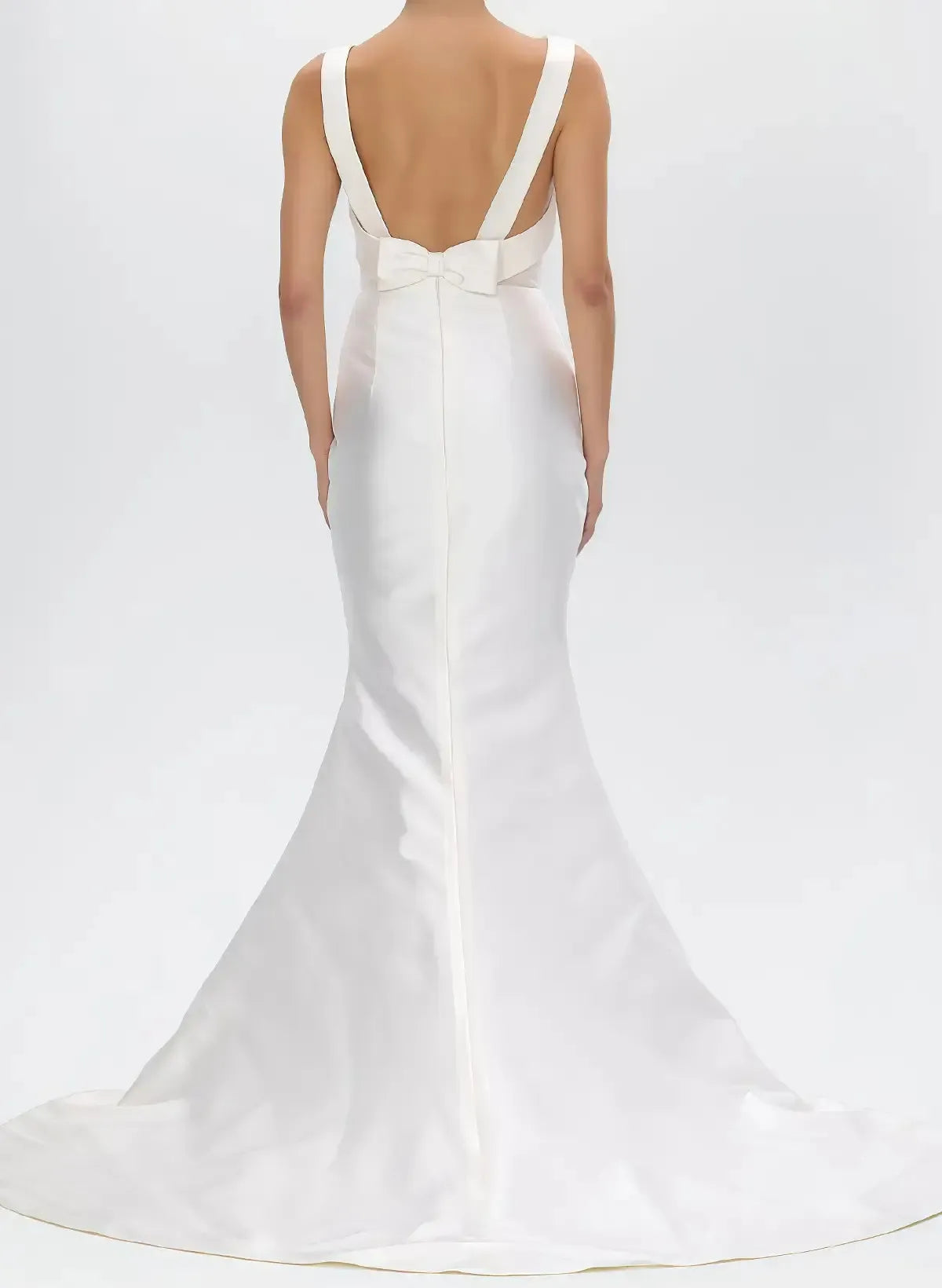 Trumpet Mermaid Scoop Neck Sleeveless Twill Satin Bride Wedding Dress With Detachable Bow Train Swd13201