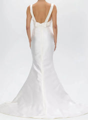 Trumpet Mermaid Scoop Neck Sleeveless Twill Satin Bride Wedding Dress With Detachable Bow Train Swd13201